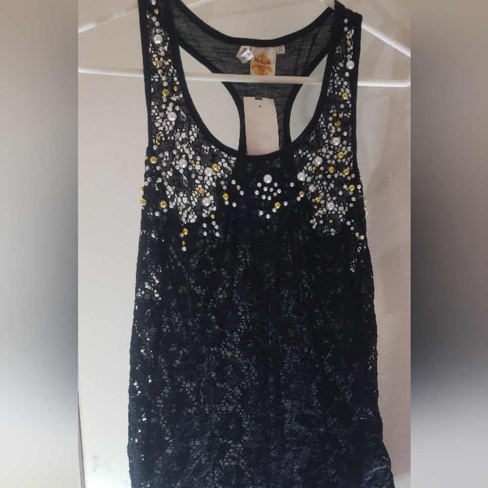 Black tank with pearls